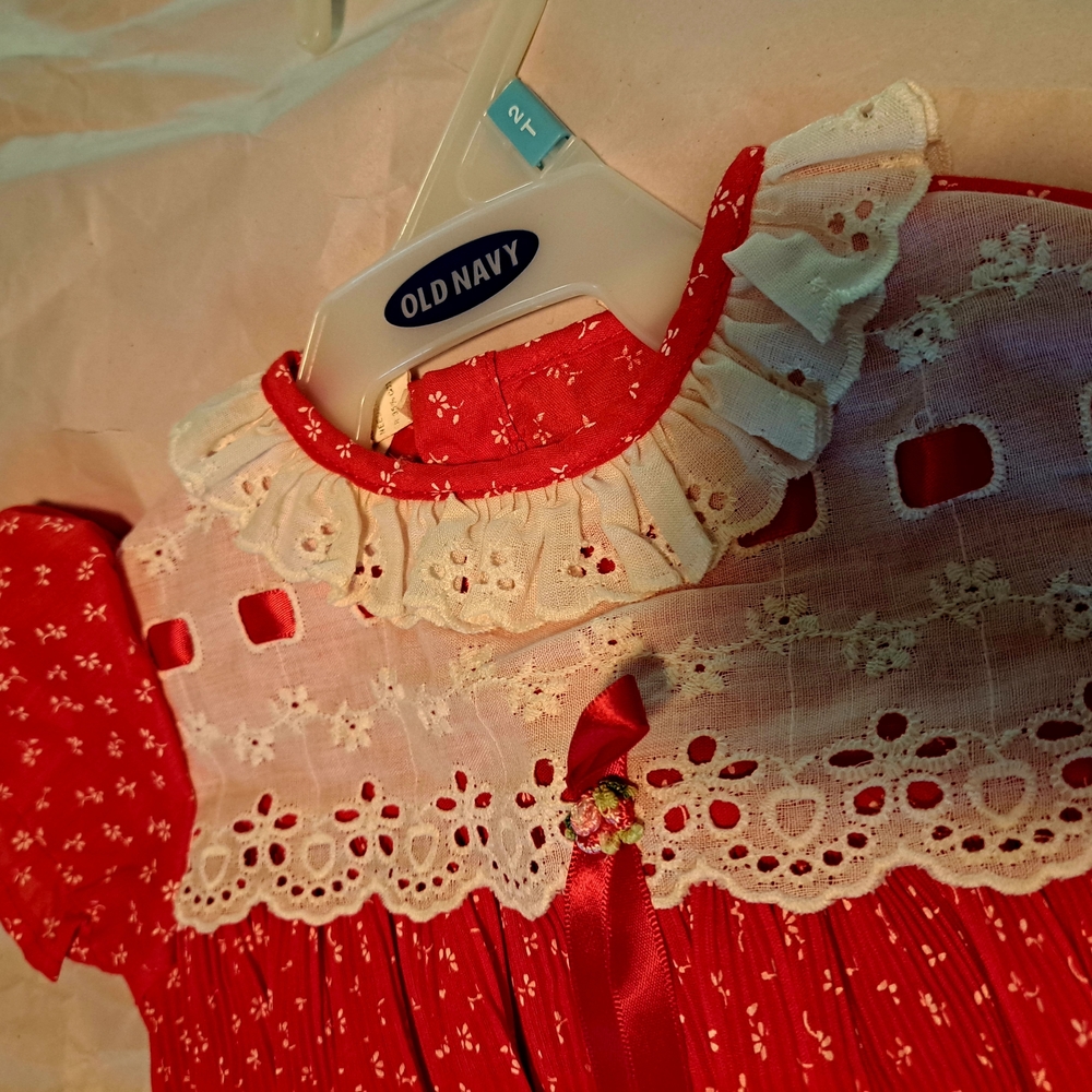 Roanna Kids Dress in Red with White Lace Vintage